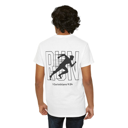 Unisex Heavy Cotton Tee - Built Biblically & RUN Design - Perfect for Faith-Based Fitness Enthusiasts